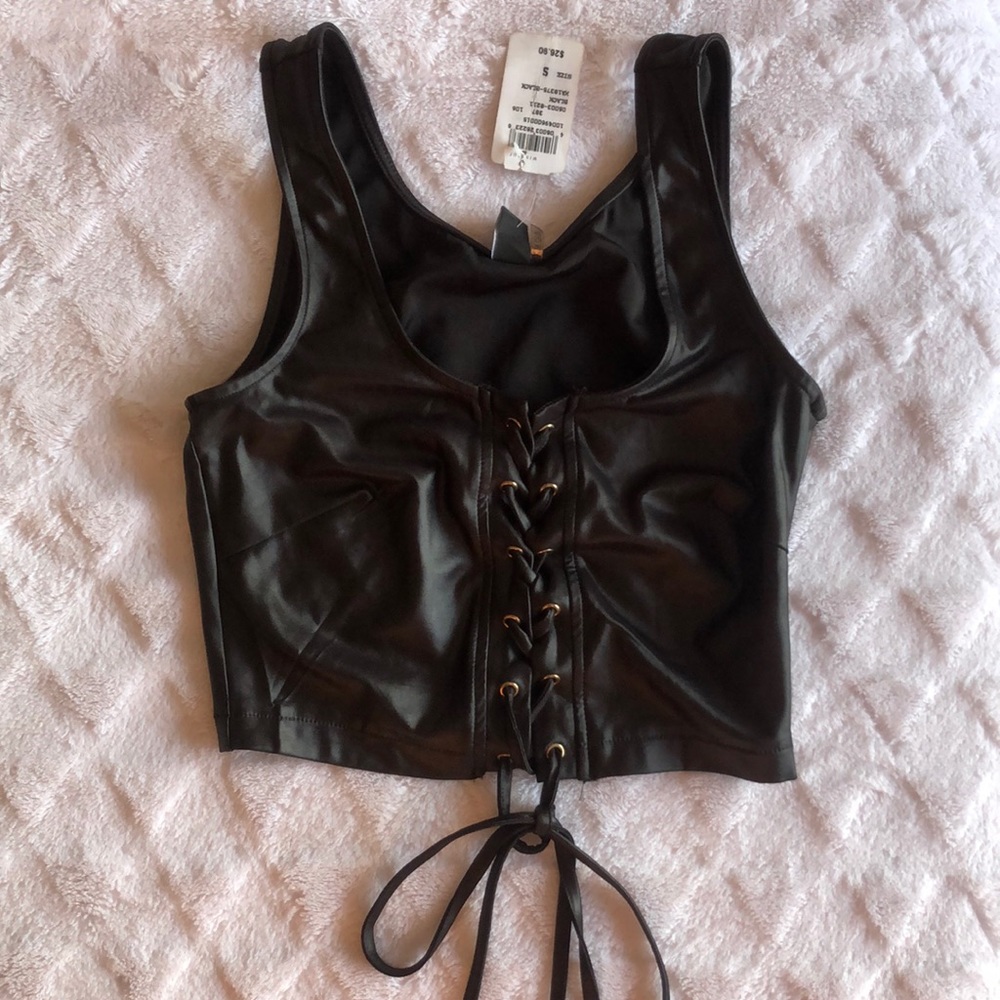 Windsor Black Leather Crop Top